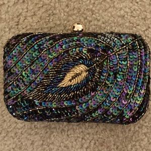 Clutch purse Beaded sequin peacock evening (preowned)